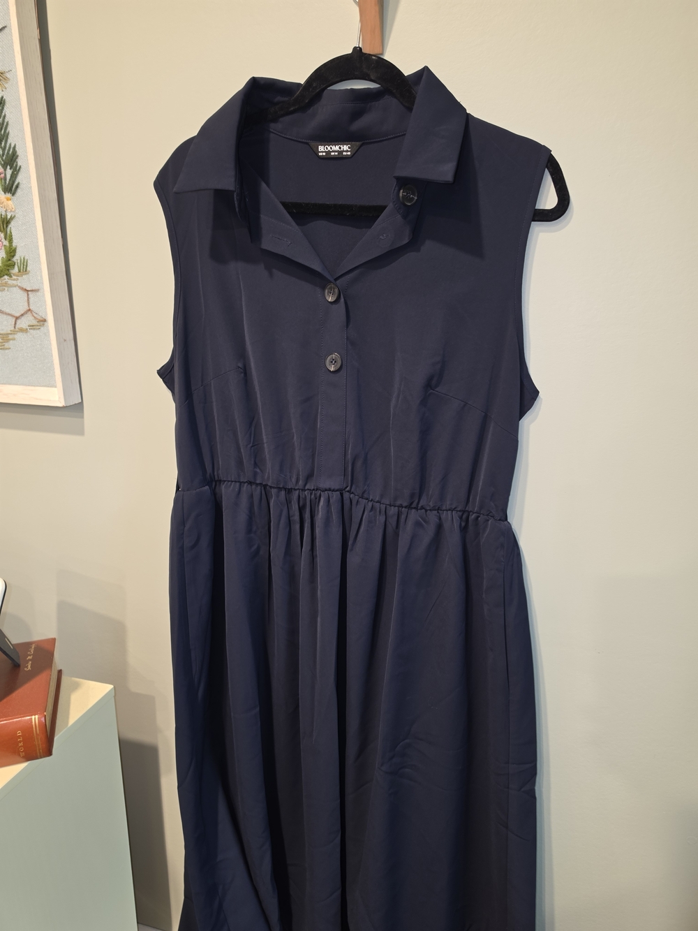 BloomChic Navy Collared Sleeveless Midi Shirt Dress